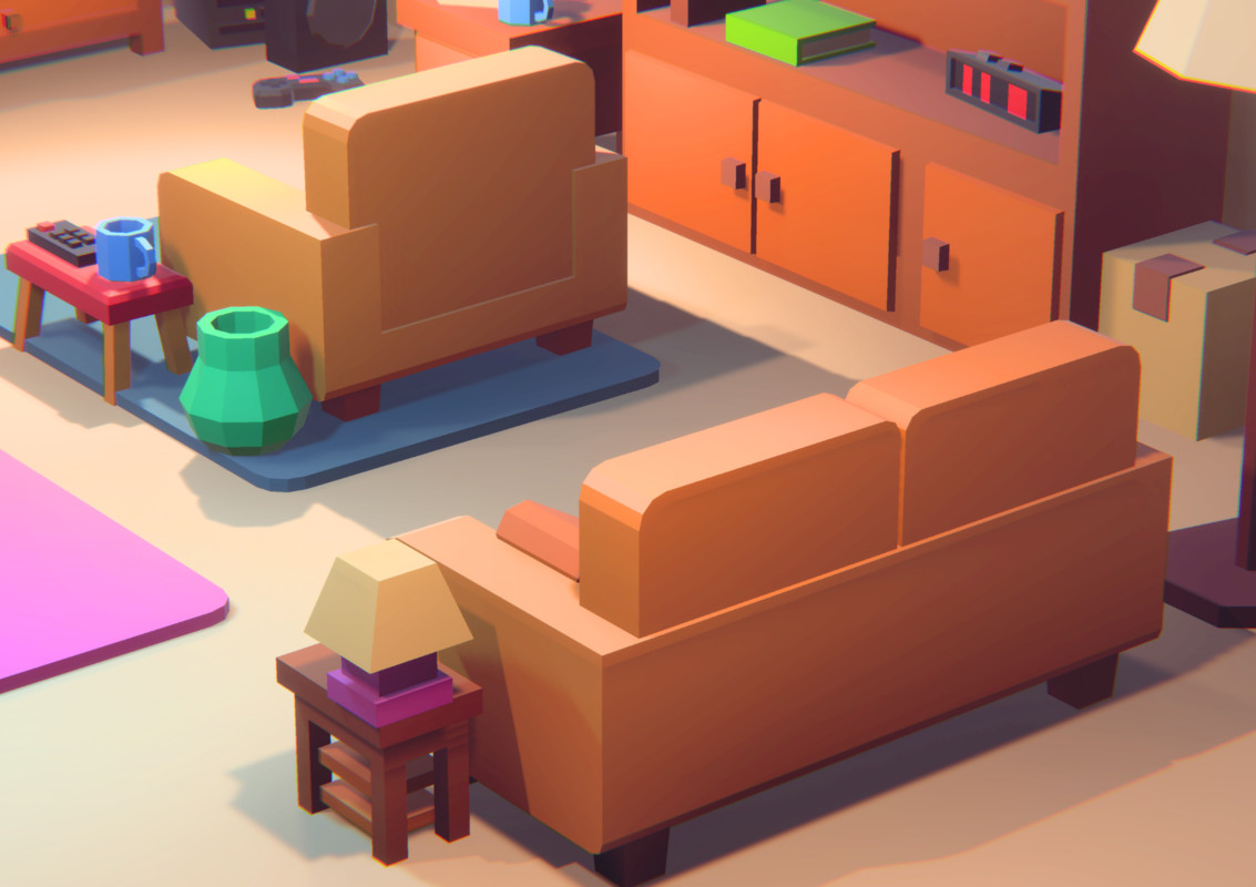 Low Poly Living Room Pack (71 Models) - Cozy Interior Furniture & Props