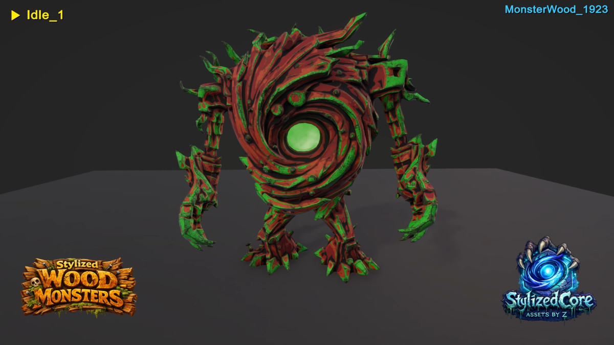 Monster Wood Pack – 4 Stylized Animated Creatures (LOD + Skins)