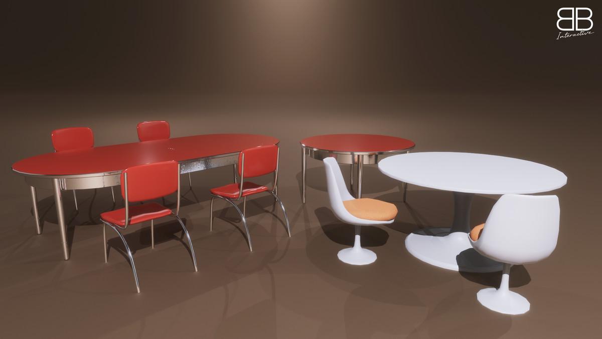 1950s Mid Century PBR Home Furniture and Props Pack Low Poly