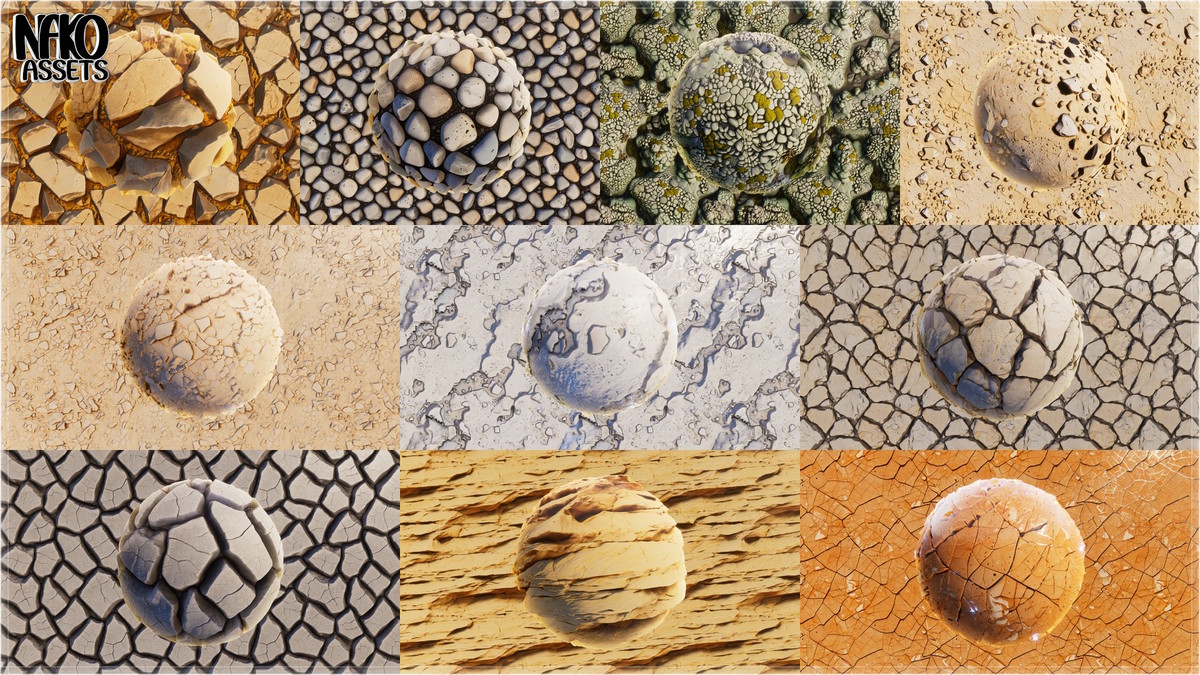 x110 4K Desert Materials PBR Textures for Ground, Sand, Rocks & Terrain