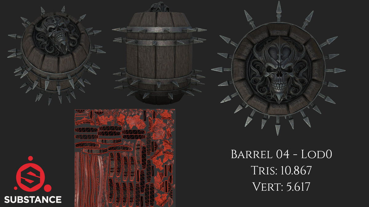 4 Dark Fantasy Destructible Barrels