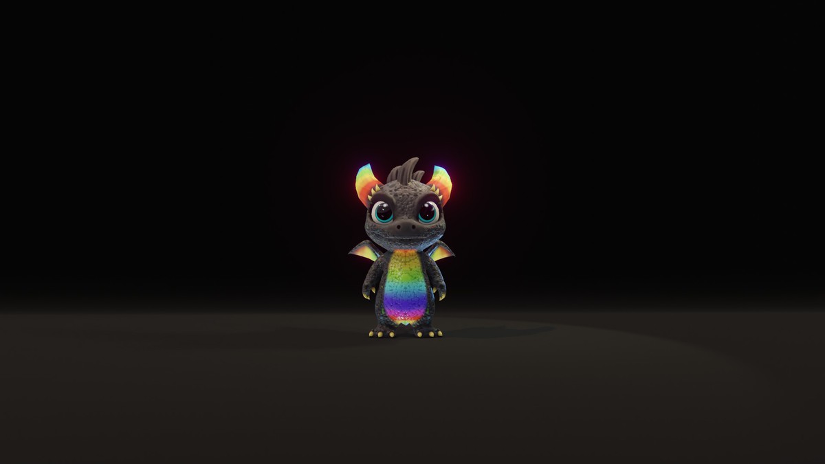 Cartoon Rainbow Dragon 3D Model (Low-Poly, Game-Ready, Animated, Built-In)