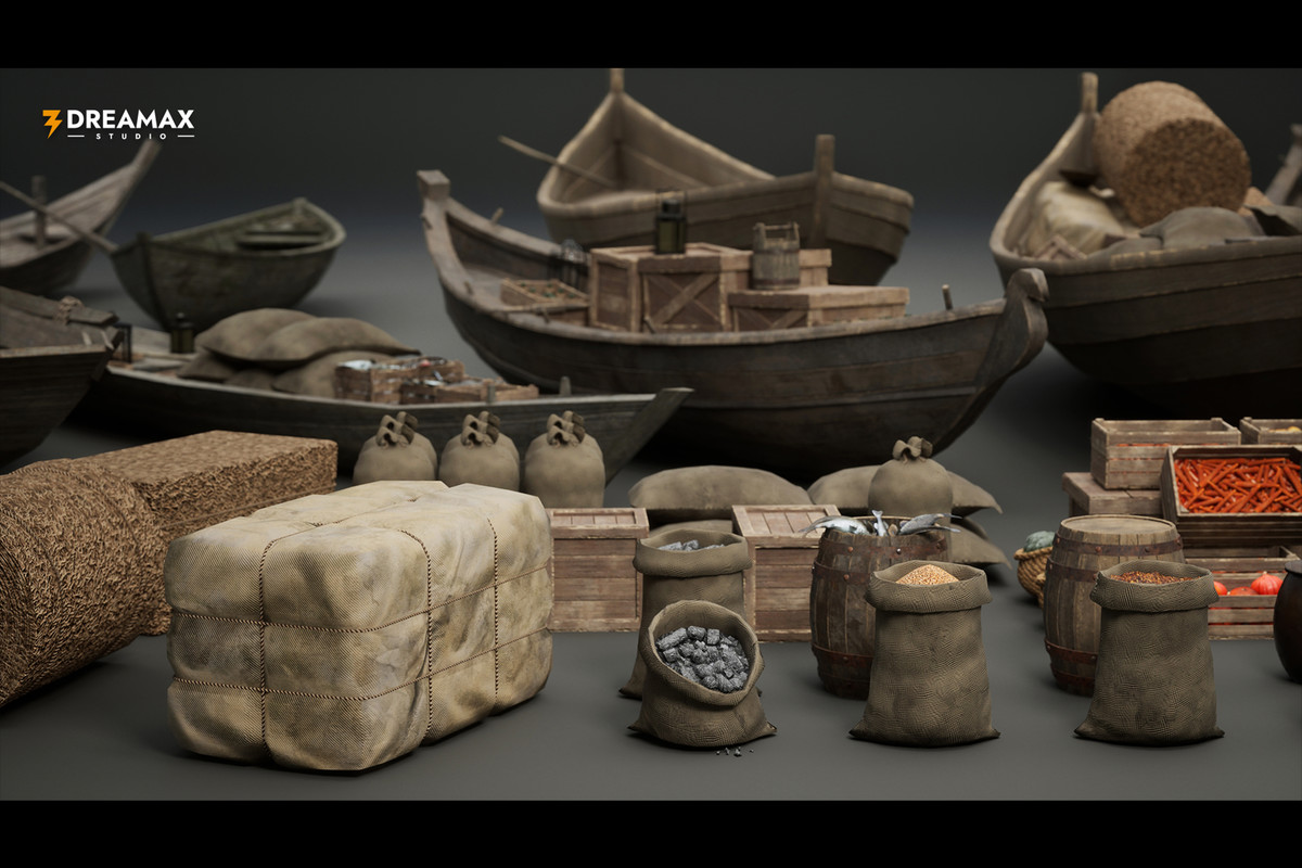 Medieval Rowboats & Harbor Trade Props Pack – Fishing, Cargo & Dock Assets