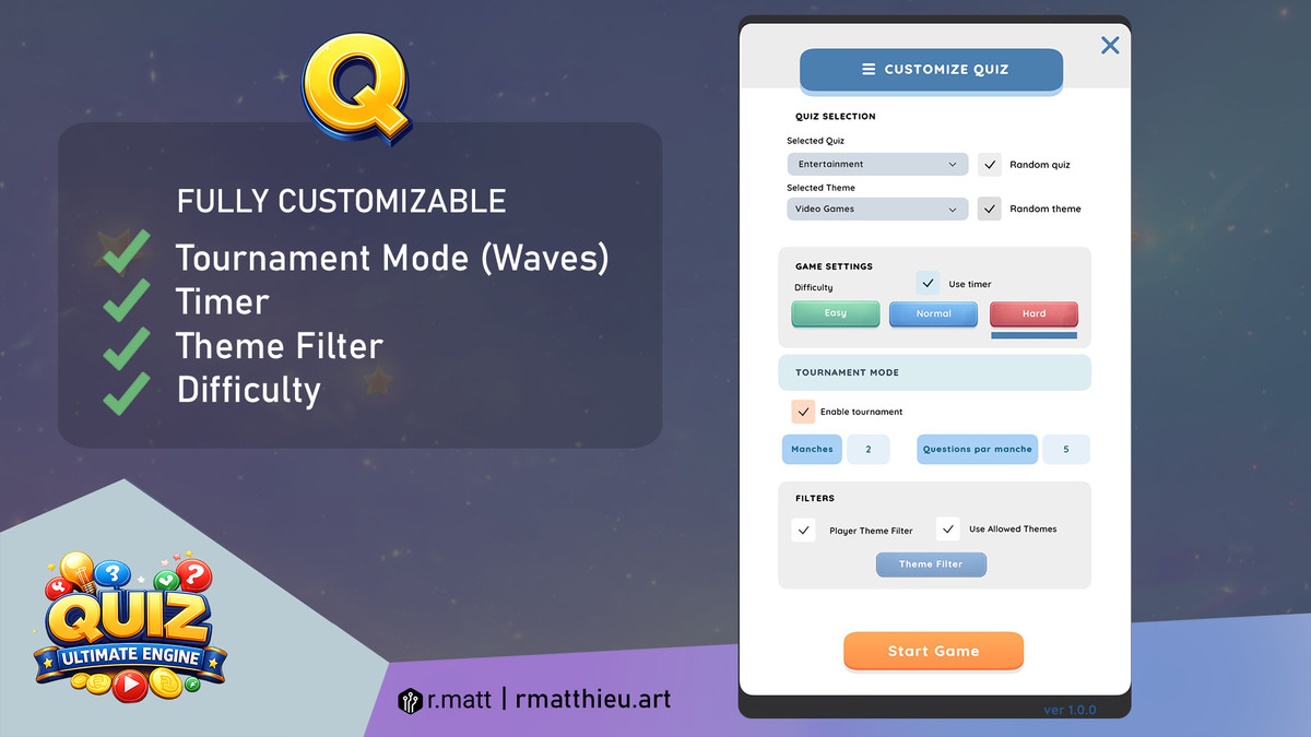 Quiz Ultimate Engine – Quiz System (No-Code, Mobile, WebGL)