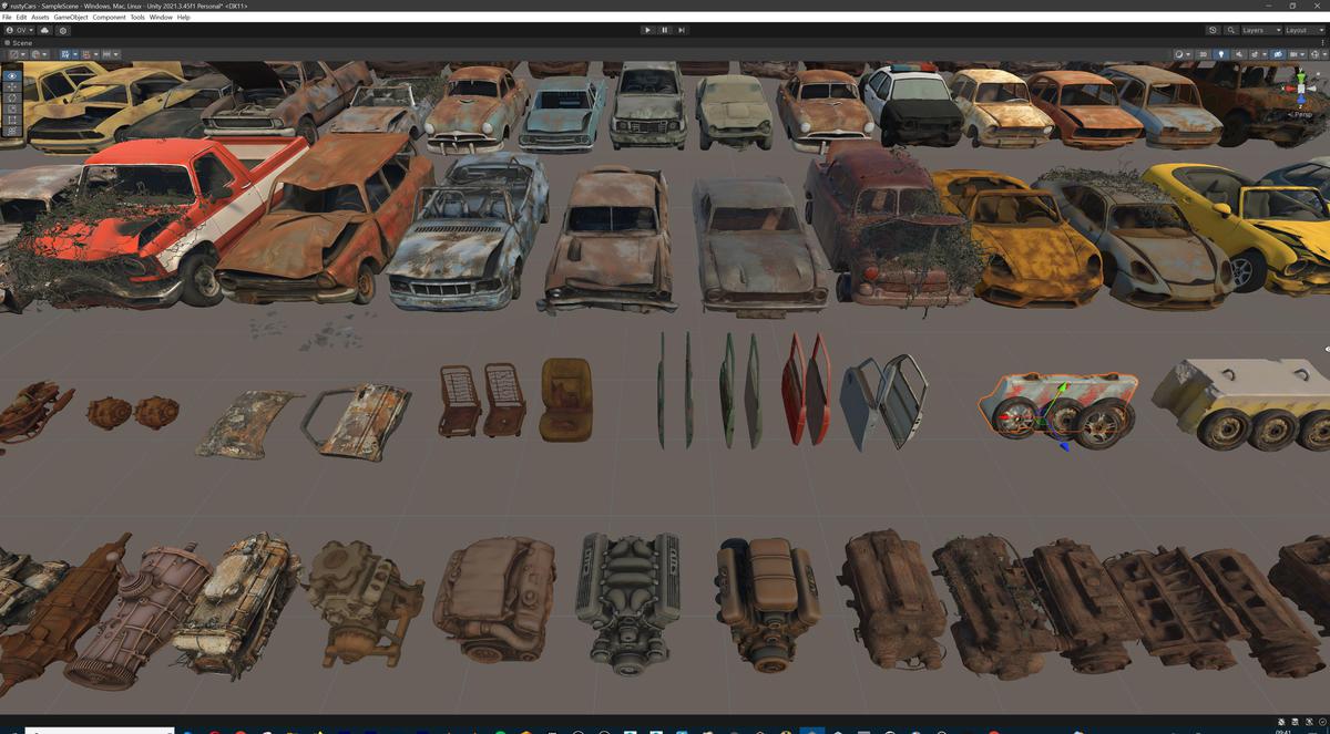 Old Abandoned Junk Rusty Vehicles 3d Game Ready Set (Car, Bus, Motorcycle, Bike)