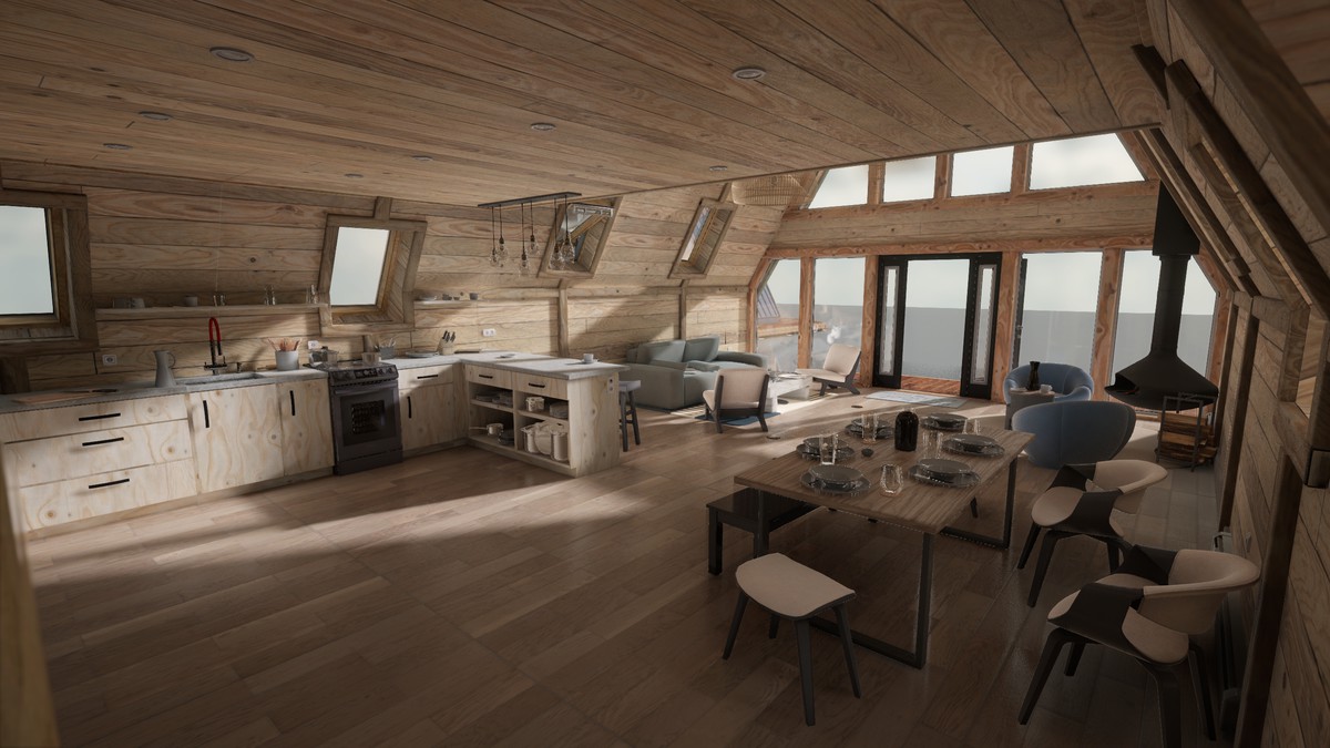 Modular A-frame House (Interior and exterior) A-frame Cabin Wooden