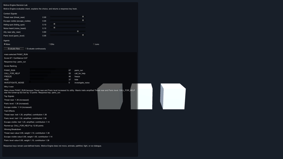 Motive Engine - Explainable AI Decisions for NPCs, Factions & Narrative
