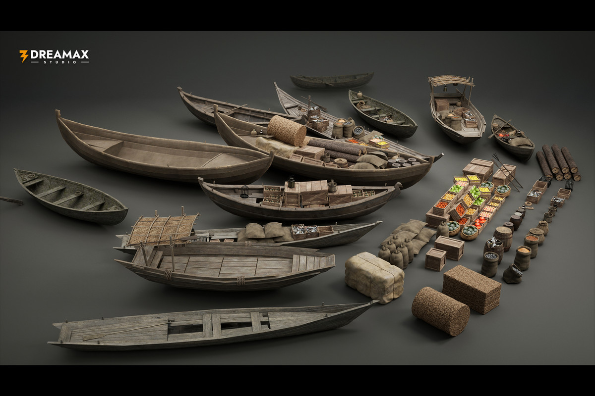 Medieval Rowboats & Harbor Trade Props Pack – Fishing, Cargo & Dock Assets