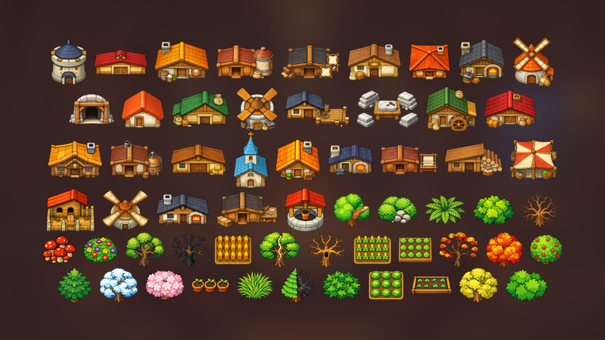 Village Builder Environment Pack City Farm Props, Nature and Town Assets