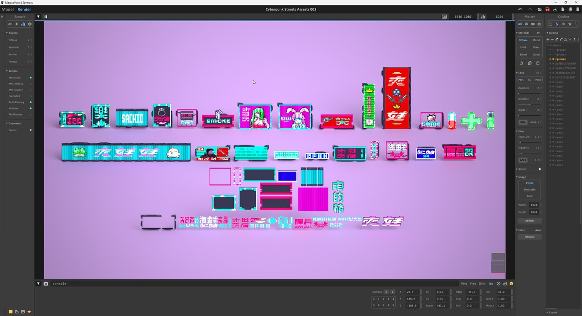Voxel Cyberpunk Streets - 3D pixel art - monogon