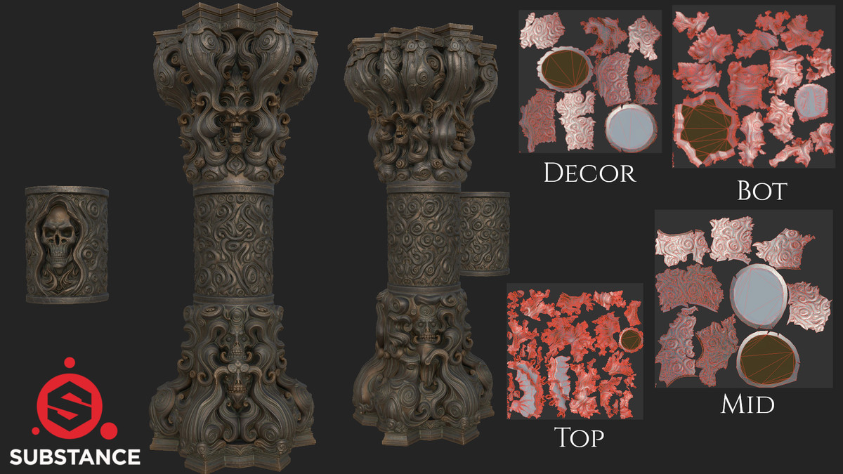 Dark Fantasy Pillar / Column (Swirling) in Gold, Bronze and Infernal