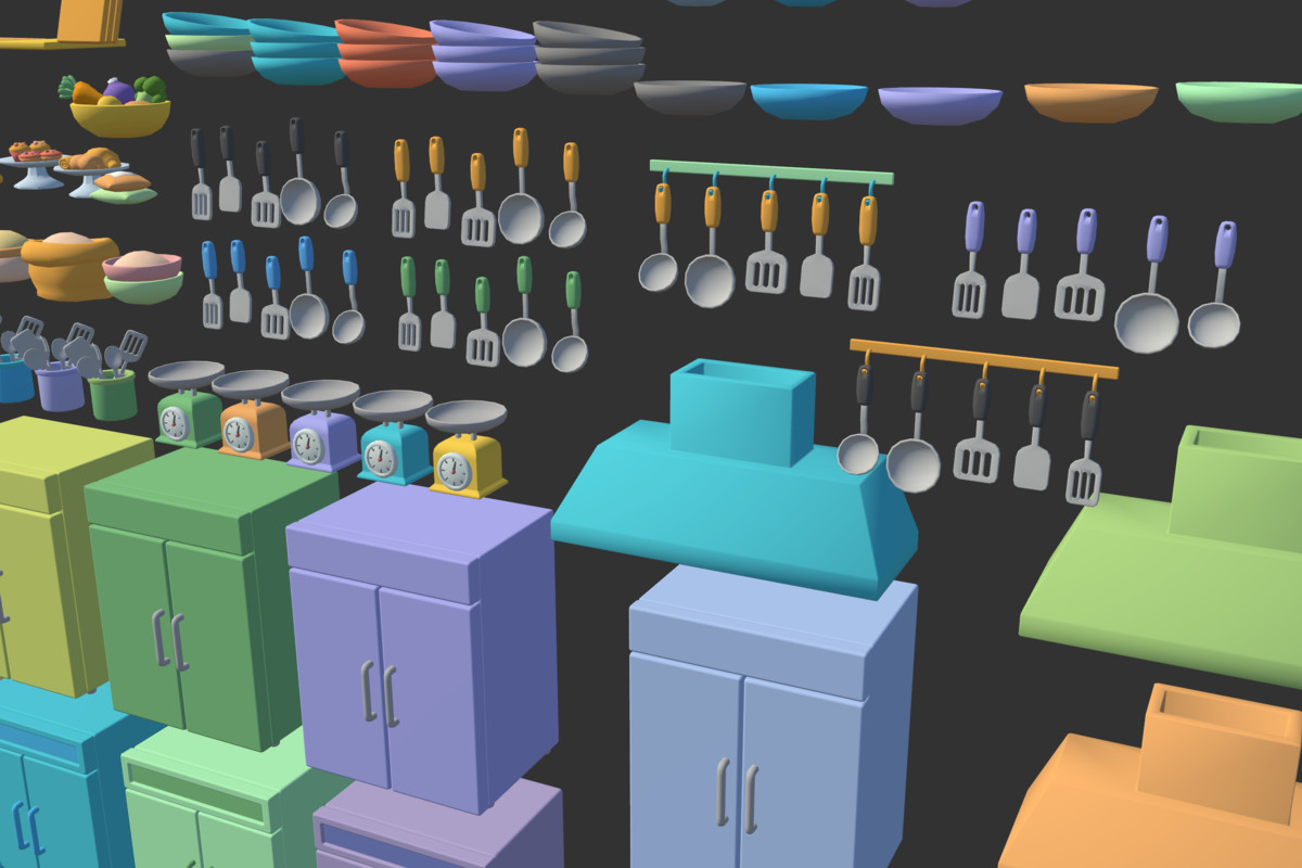 Cute Low Poly Kitchen Pack - Colorful Interior Props