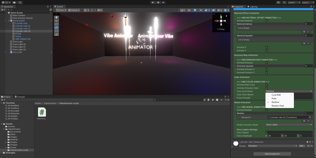 Vibe Animator – Dynamic Material, Emission, club animate pro