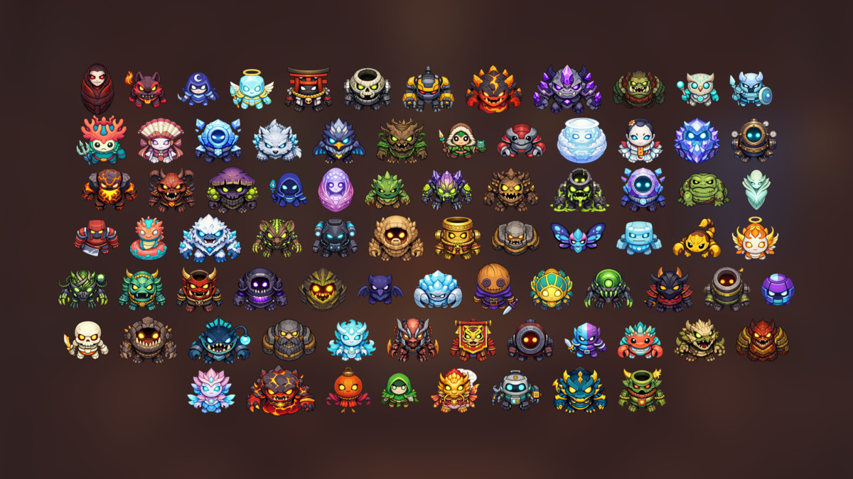 Top Down Chibi Elemental Monsters and Dungeon Boss Icons Pack for RPG Games