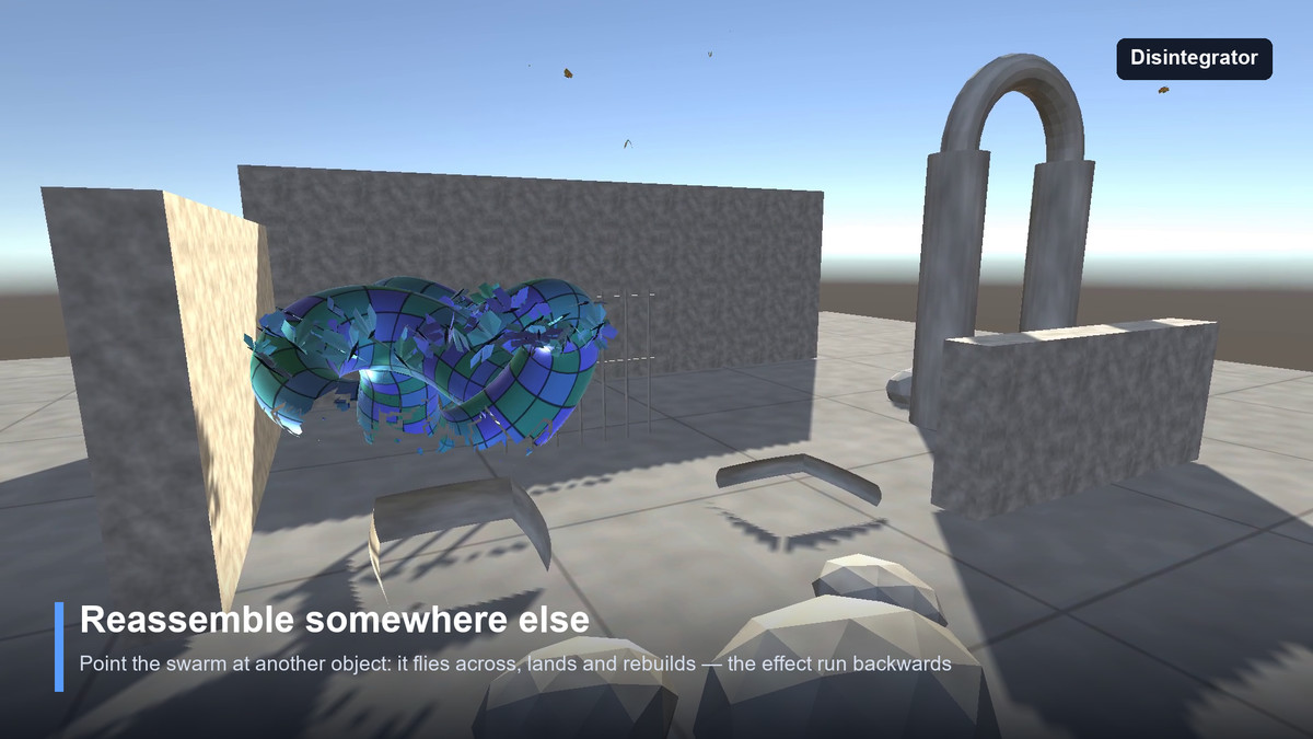 Disintegrator — Dissolve Any Mesh into a Swarm: Bats, Butterflies, Ash, Cards