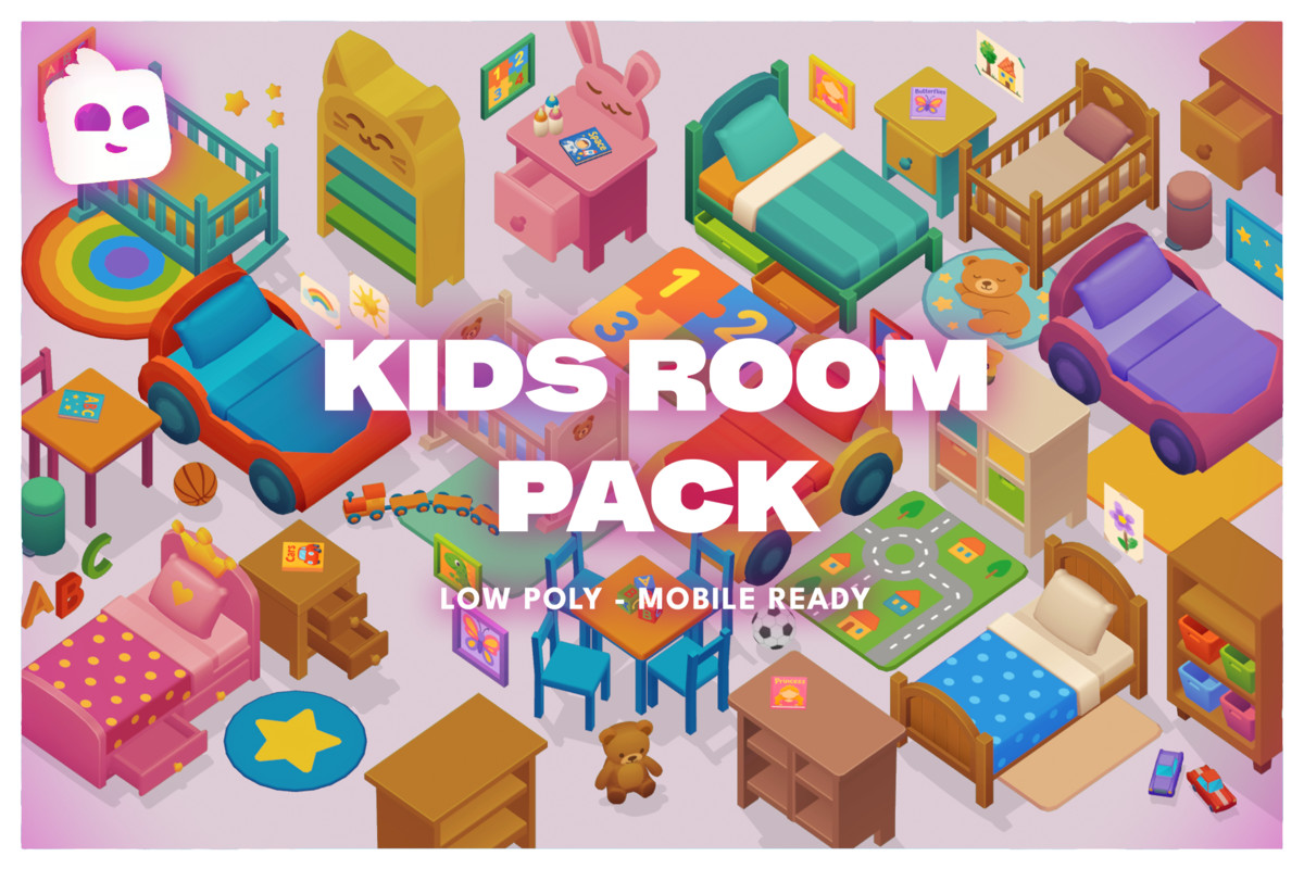 Happy Home – Stylized Kids Room Furniture Interior Kit - Low Poly 3D