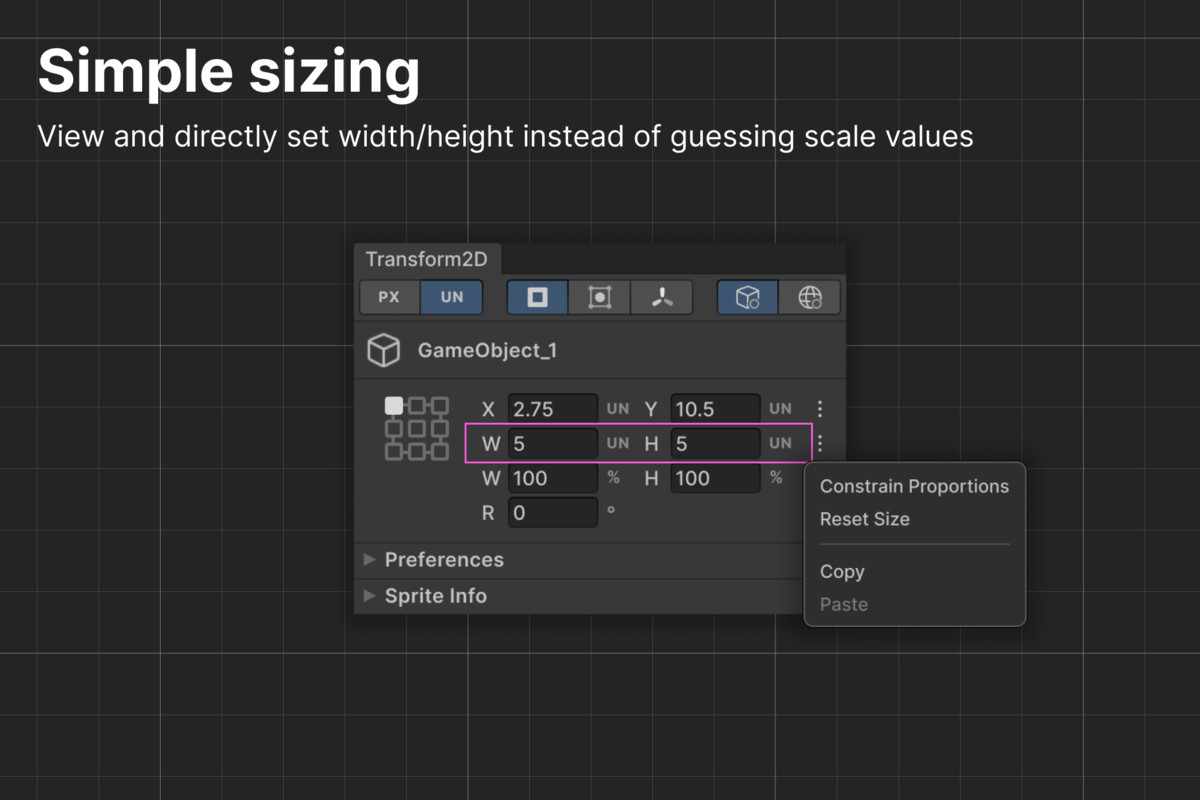 Transform 2D - Anchors, Size, Width/Height, Pixels, Align, Spacing, Guides