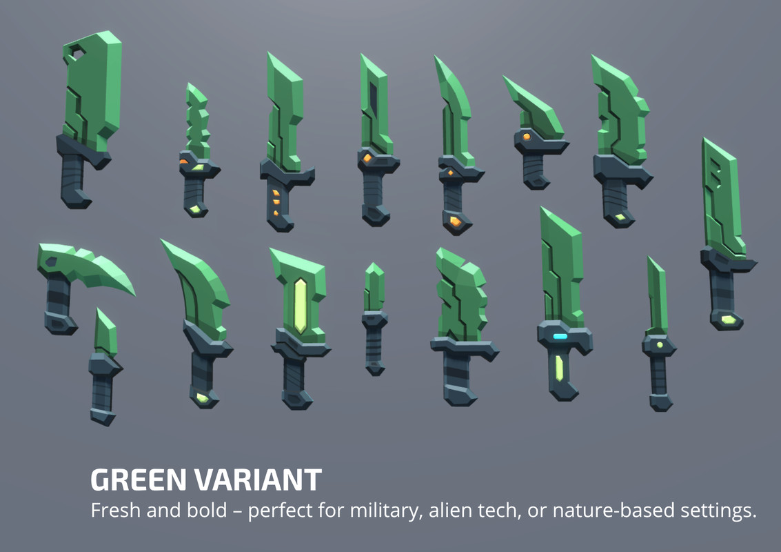 Low Poly Sci-Fi Knife Bundle (31 Blades) - Neon & Futuristic Assets