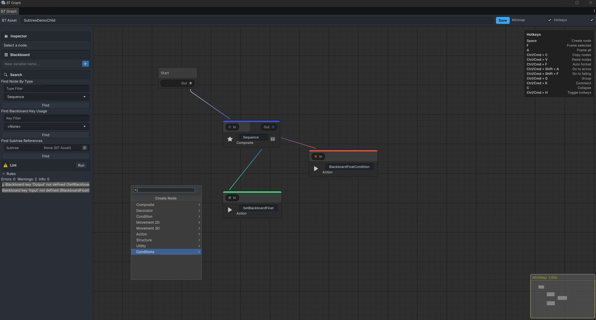 Behavior Tree AI System for Unity – BTGraph Visual Editor
