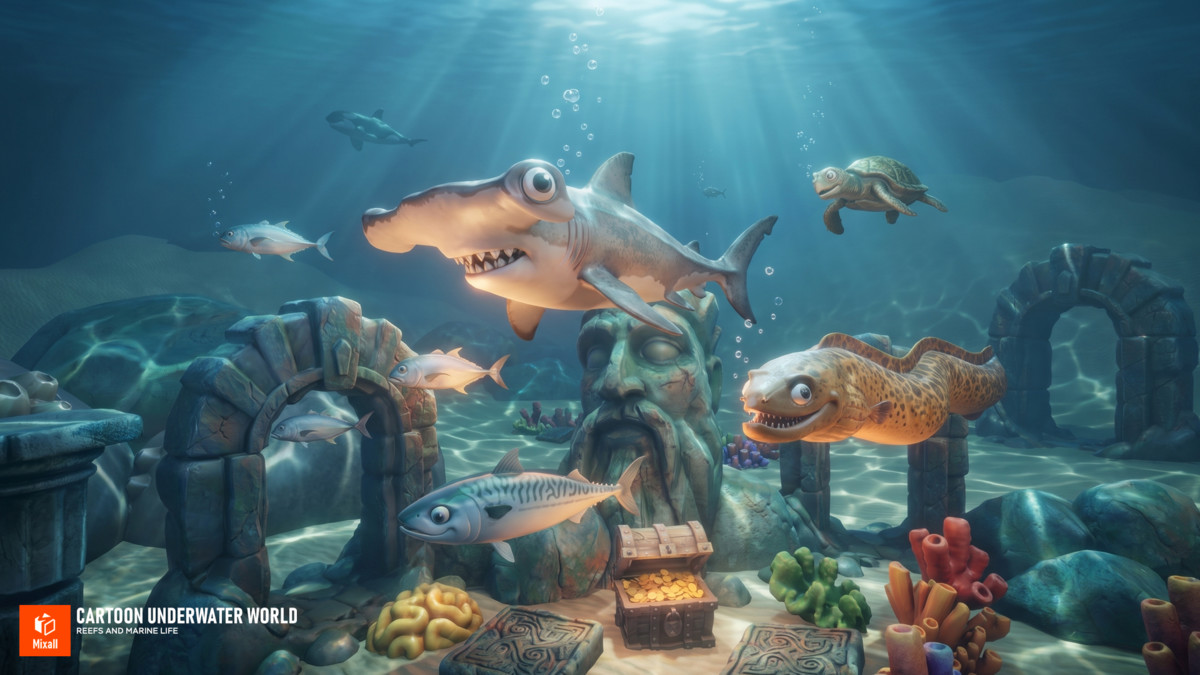 Cartoin Rocks Cartoon underwater world - Reefs and Marine life