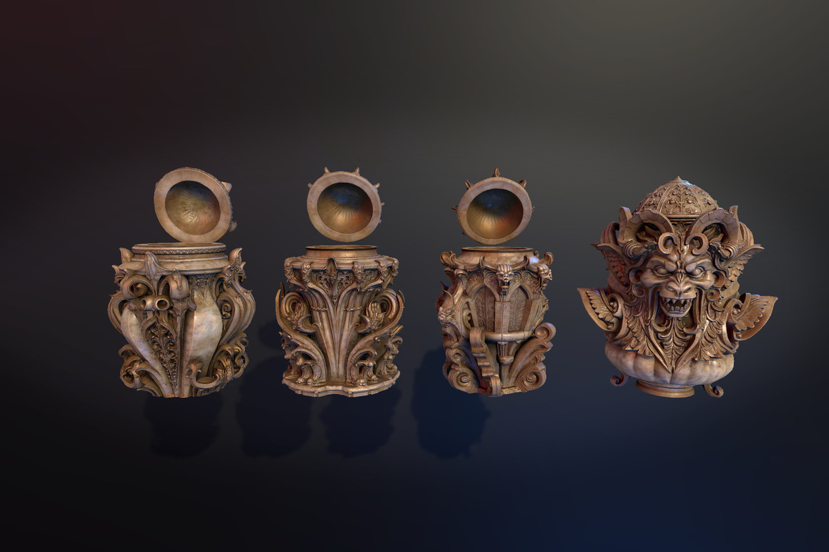 4 Gothic Urns / Vessel / Pots