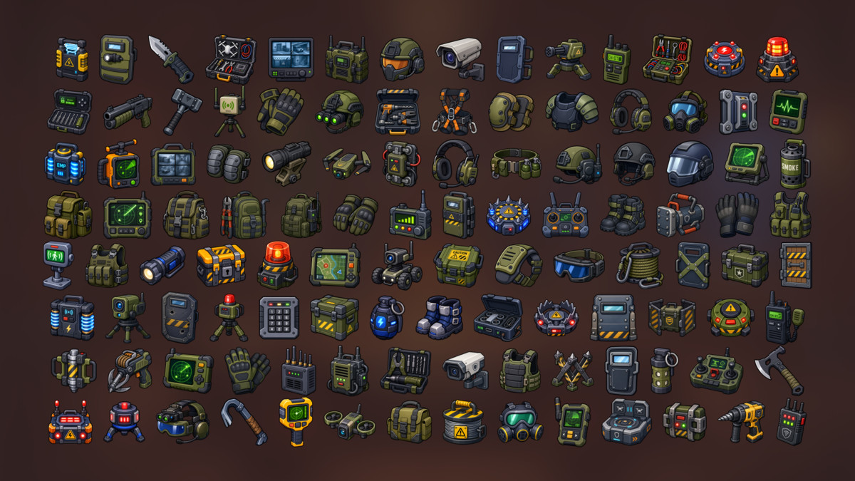 Tactical Sci-Fi Equipment Military Operations Icons Pack