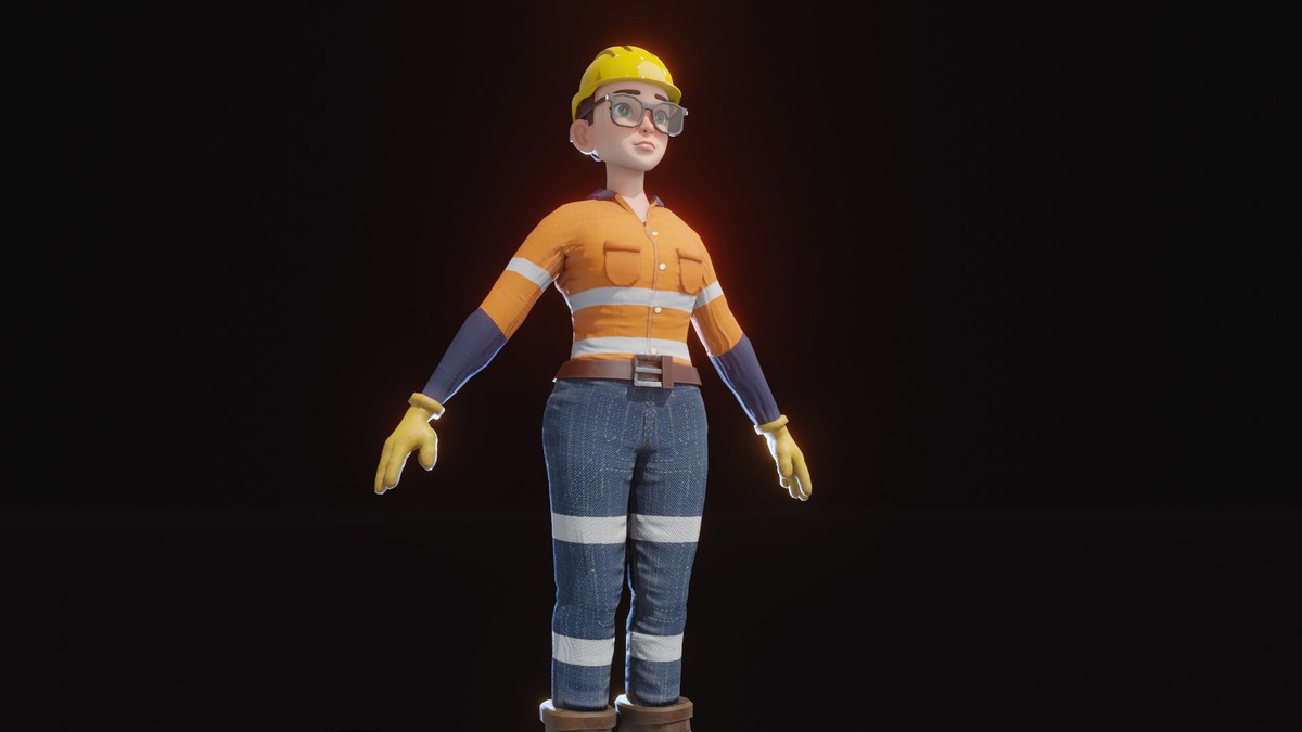 Stylized Female Worker 3D Model – Animated & Customizable (Game-Ready, Built-In)