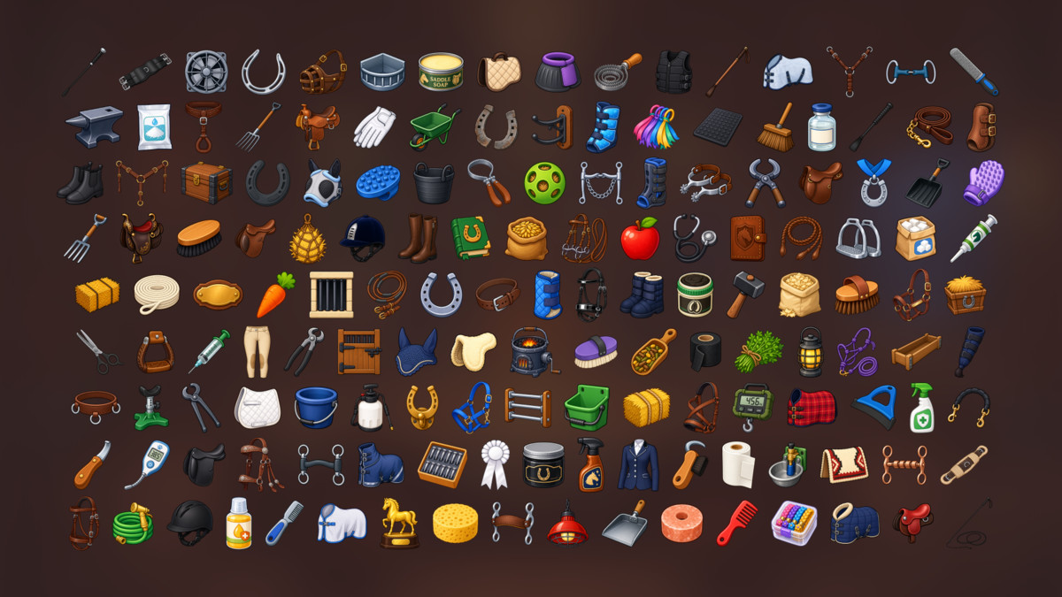 Horse Care Equestrian Stable Tack Grooming Riding Icons Pack