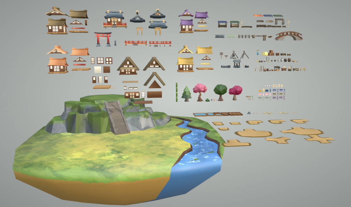 Japanese Rural Village - Low Poly 3D Models