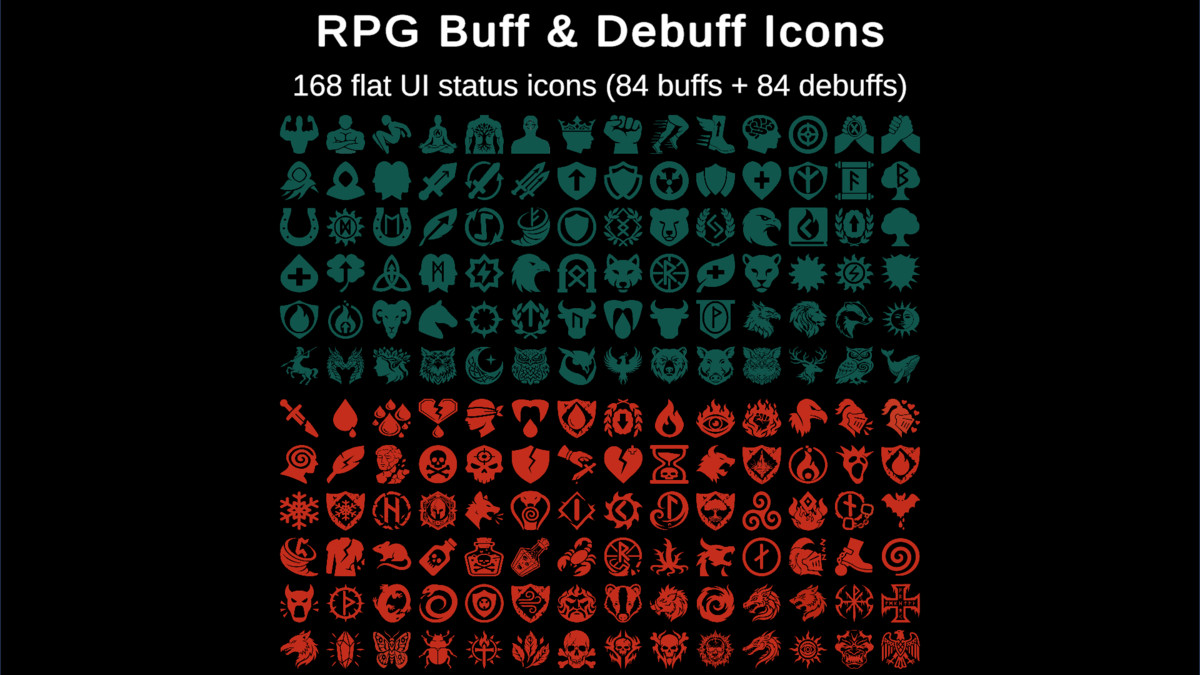 RPG Buff & Debuff Icons - Flat Fantasy Pack