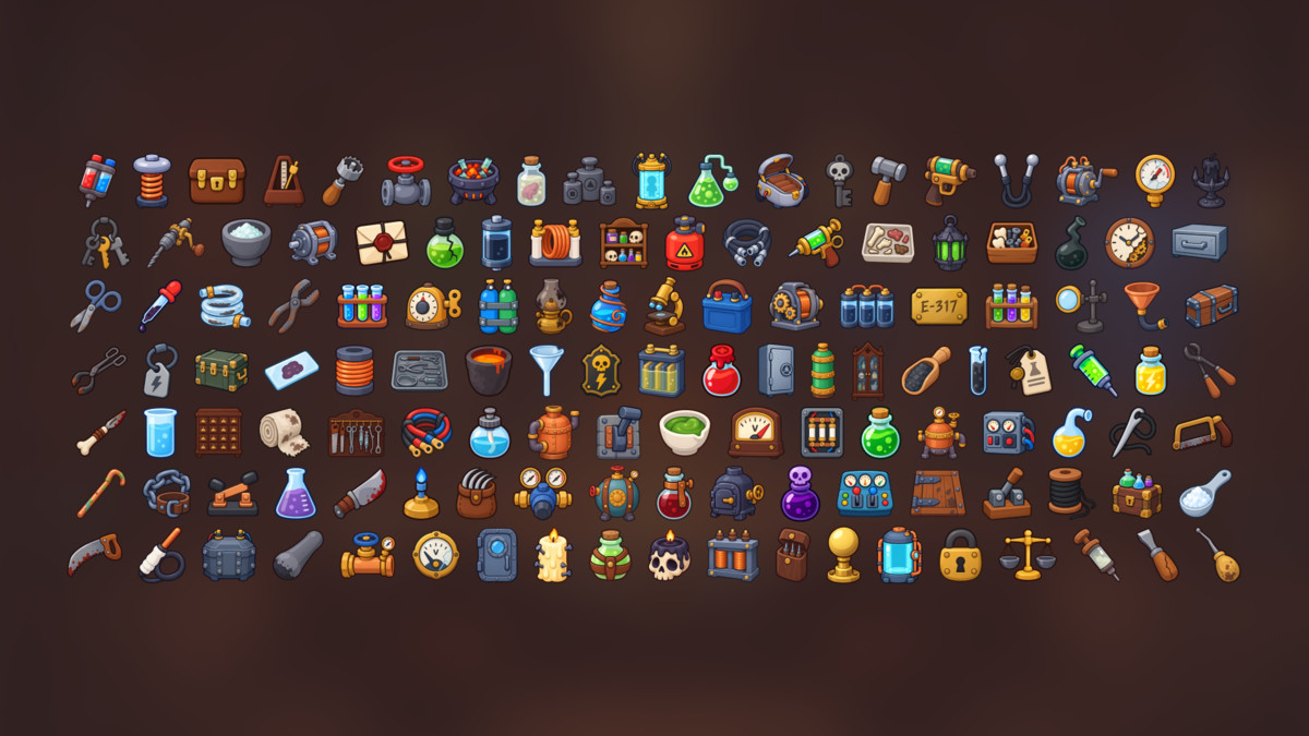 Mad Scientist Laboratory Electricity Alchemy Steampunk Icons Pack