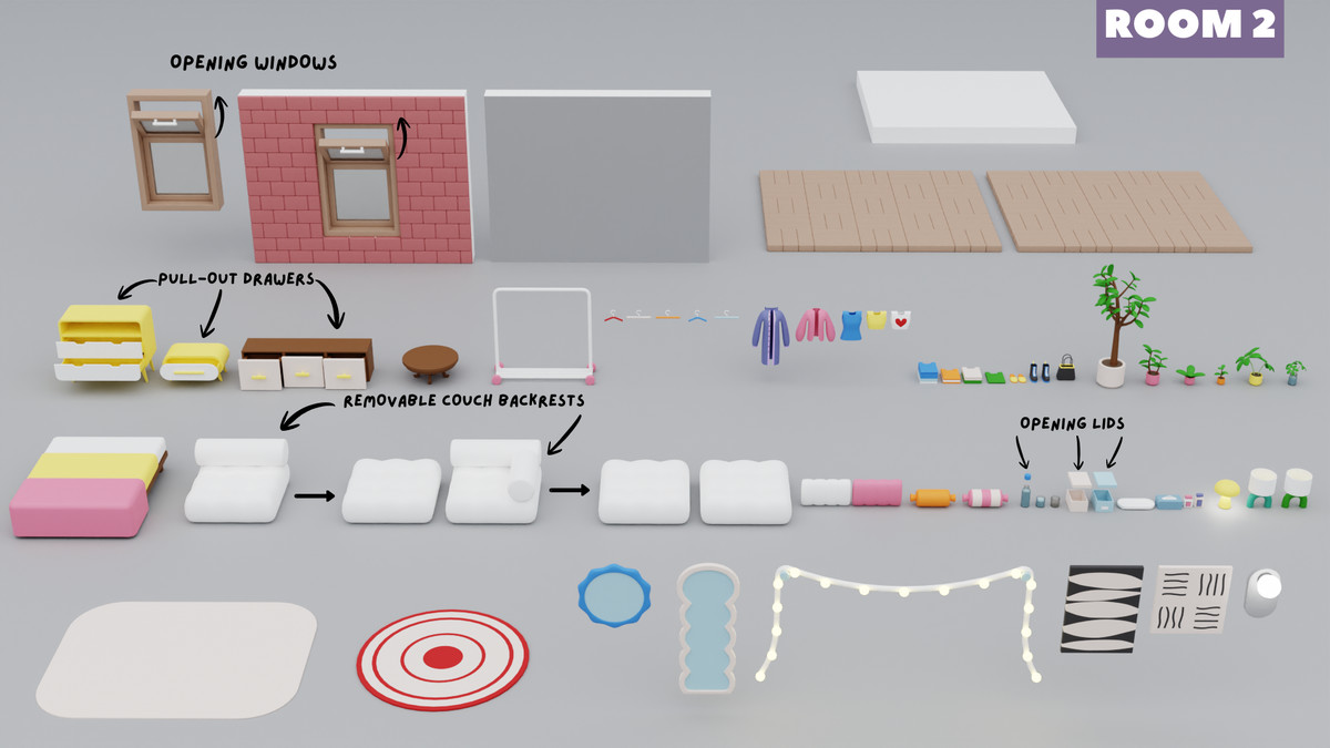 Cartoon Interactive Rooms & Furniture - Cozy Interior Pack