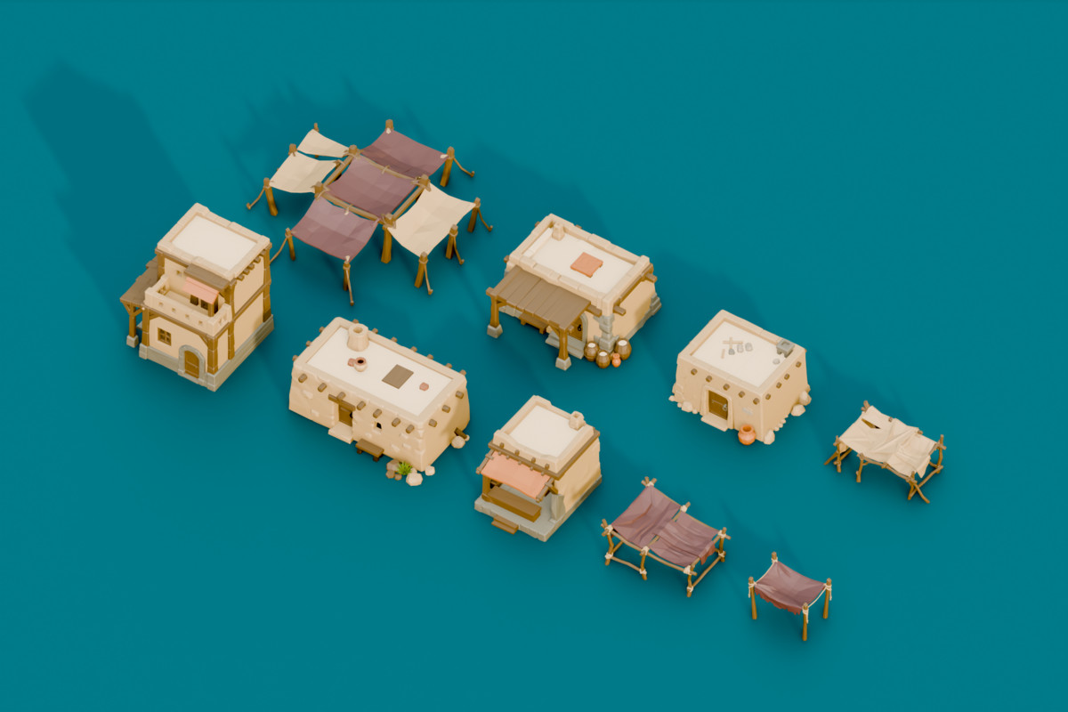 Low Poly Modular Medieval Houses Kit