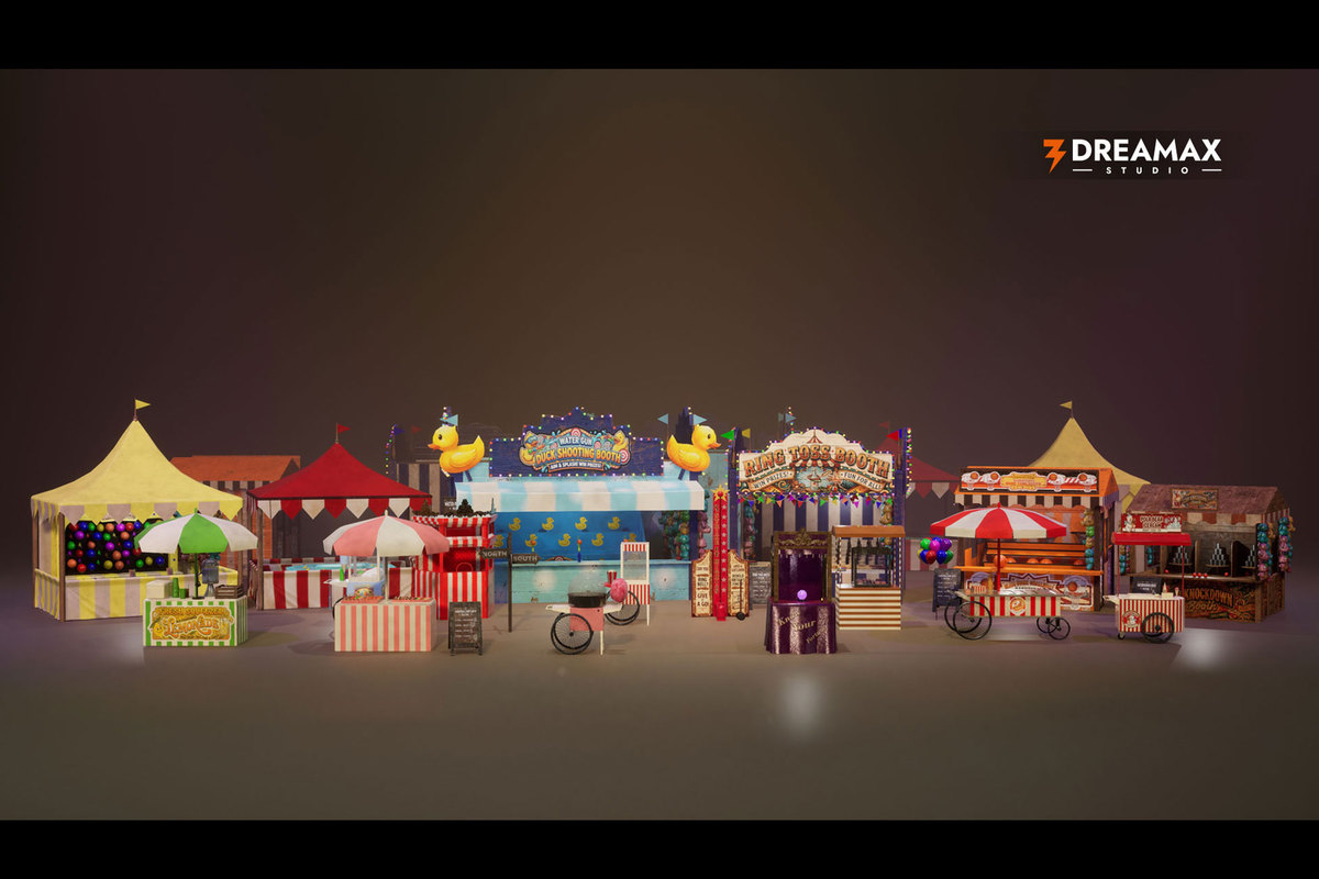 Carnival & Funfair Stalls - Game Booths, Food Carts, Circus & Festival Props