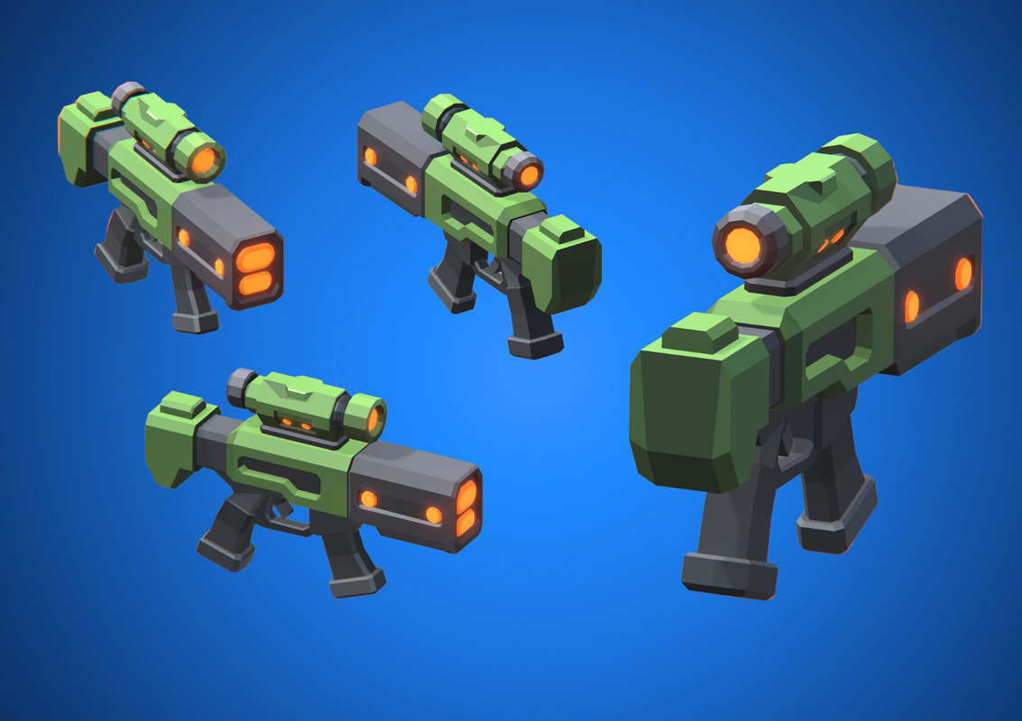 Low Poly Sci-Fi Blasters Bundle (36 weapons) - Retro Style