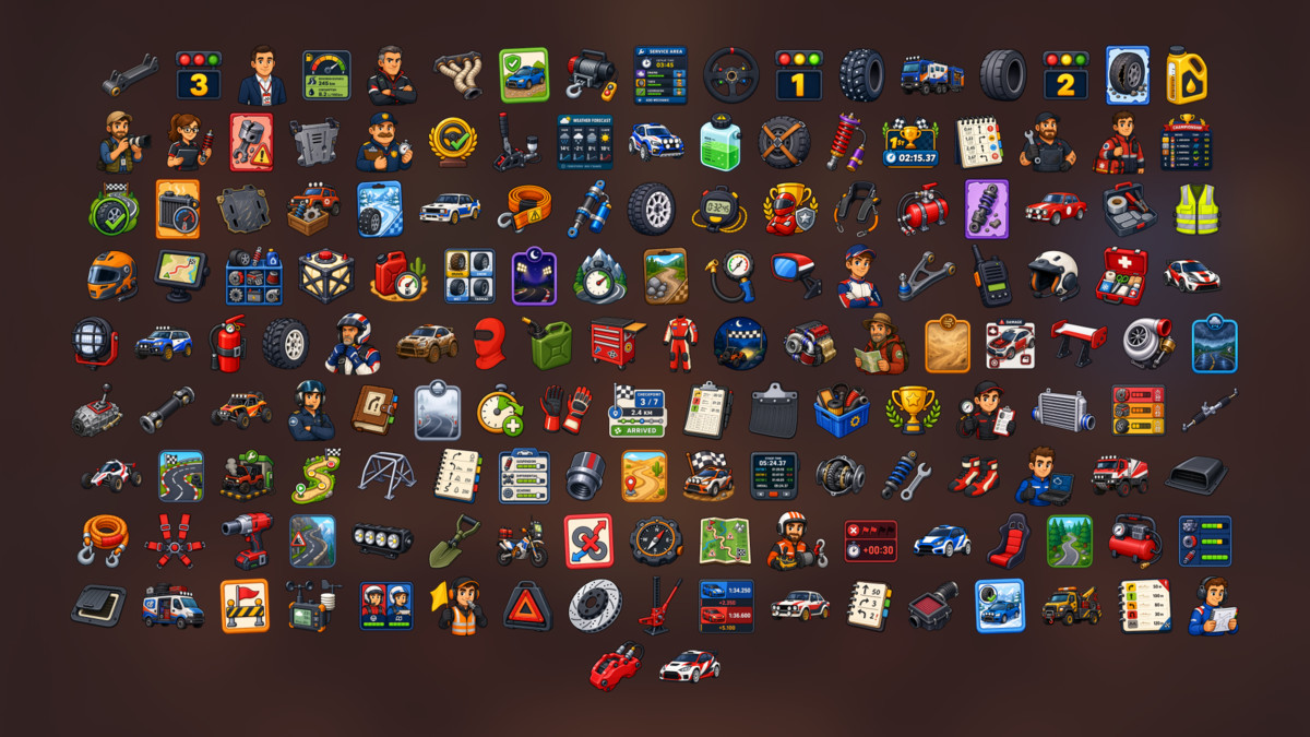 Rally Racing Motorsport Team Garage Car Tuning Icons Pack