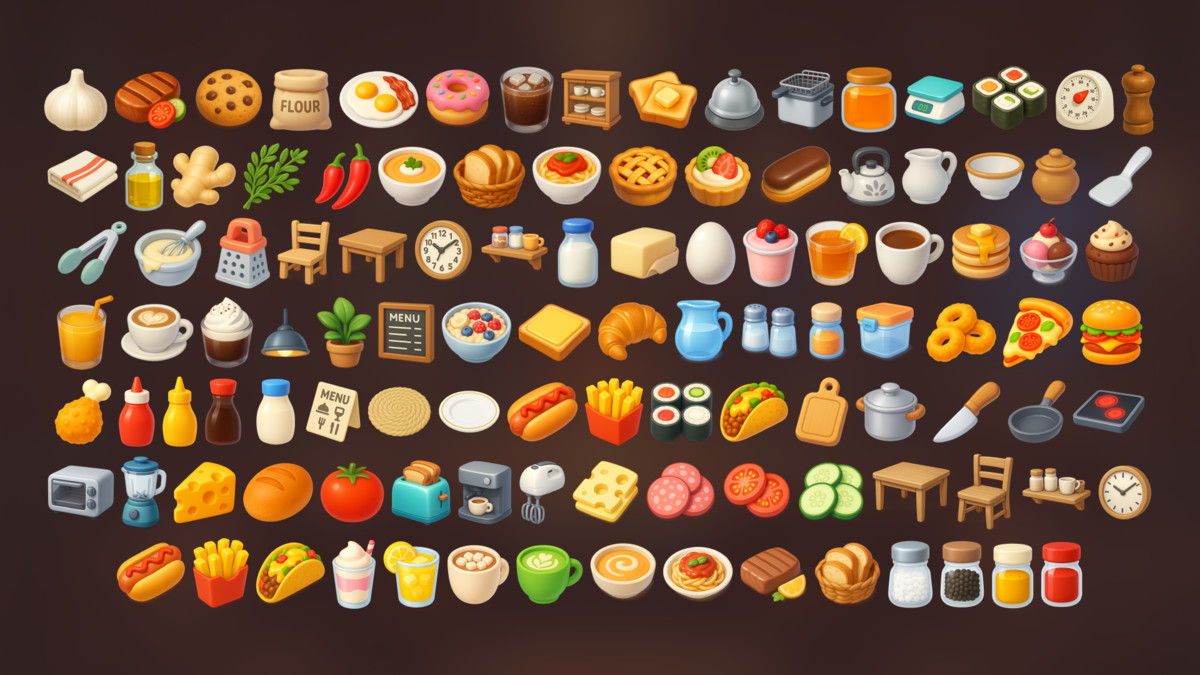 Kitchen Cooking Icons Pack Food Ingredients Dishes and Cafe UI Elements