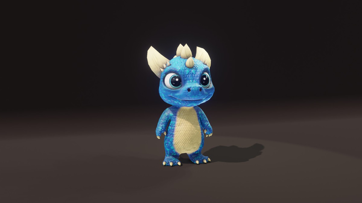 Cartoon Blue Dinosaur 3D Model – Animated Character