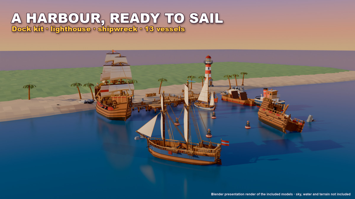 Stylized Pirate Ships & Boats: 13 Vessels + Harbour Dock Kit