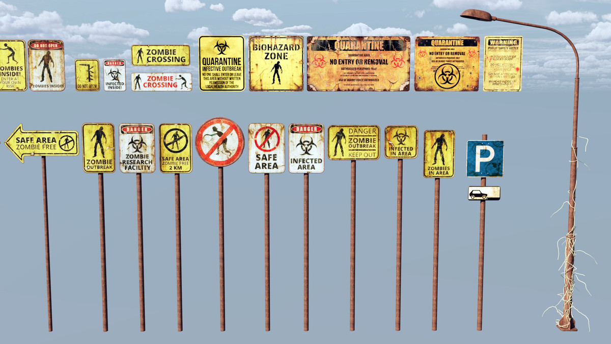 Post-Apocalyptic Survival Urban City Props and Road Signs Pack - 135 3d Models