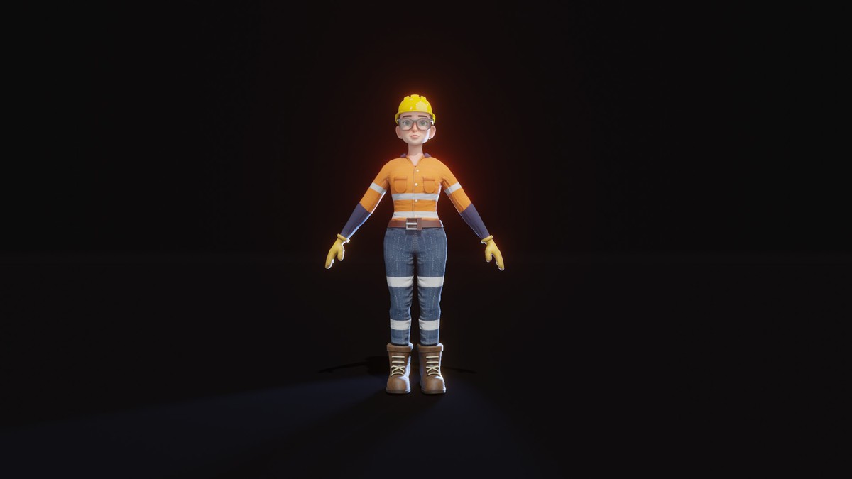 Stylized Female Worker 3D Model – Animated & Customizable (Game-Ready, Built-In)