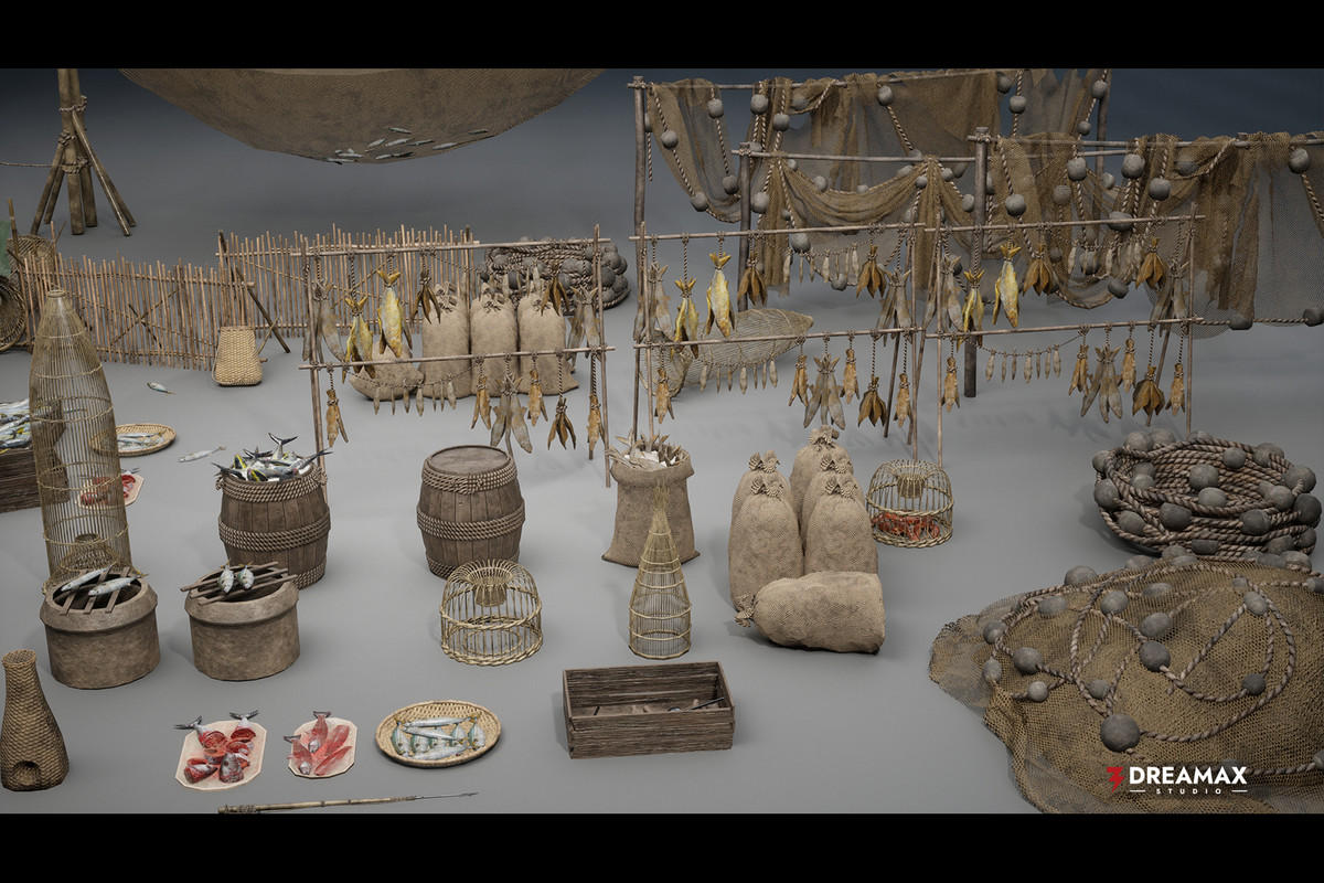 Medieval Fishing Props - Line, Net, Tackle & Preservation Tools Vol. 2