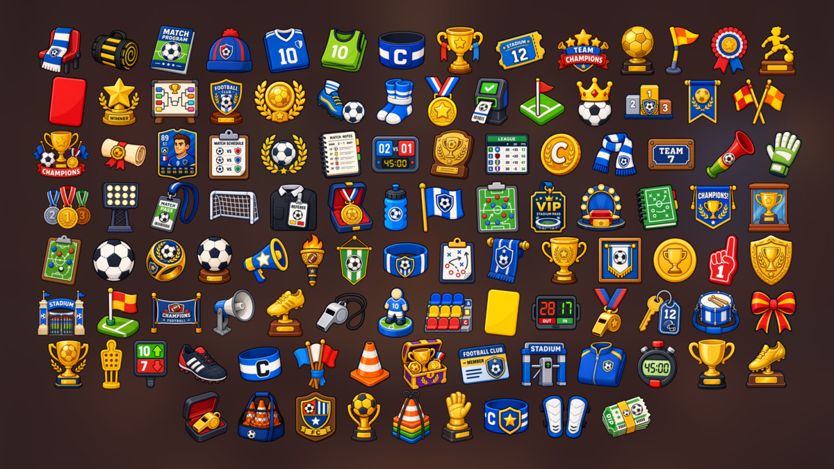 Football Soccer Club Tournament Stadium Awards Equipment Icons Pack