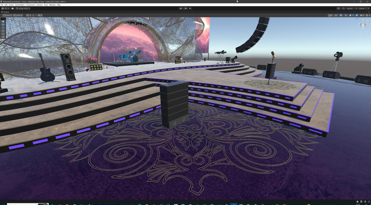 Diamond Concert Arena Stage Venue - Modular 3d Scene (with Piano, Drums, Guitar)