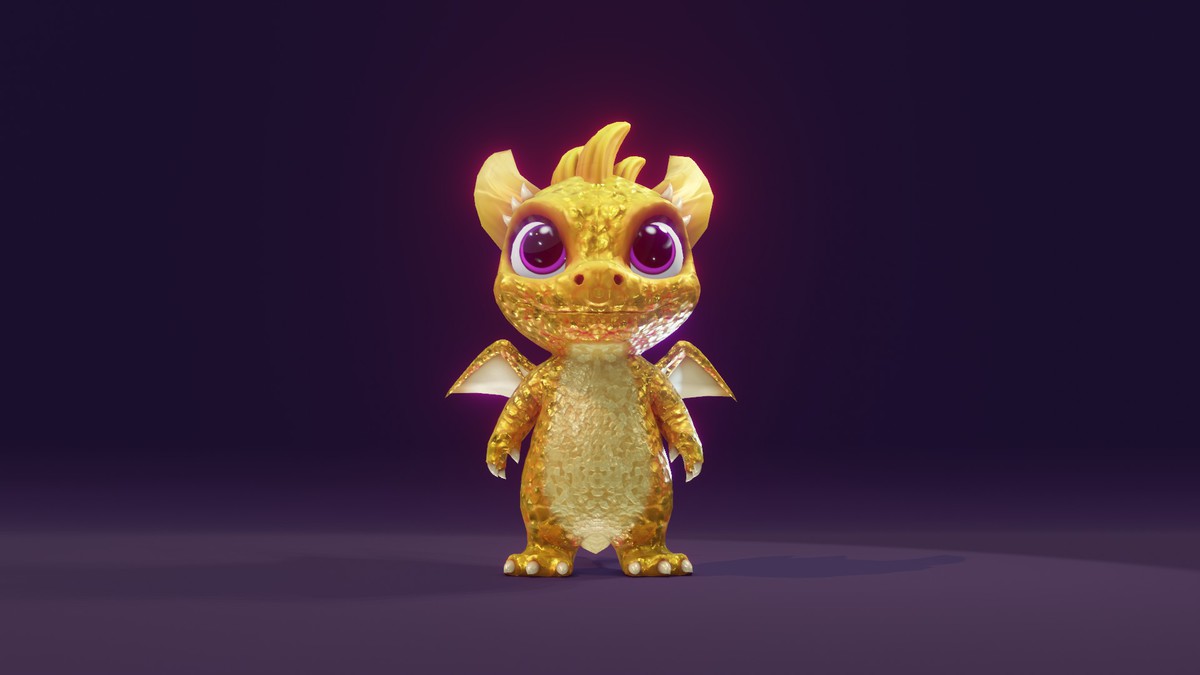 Cartoon Gold Dragon 3D Model (Low-Poly, Game-Ready, Animated, Built-In)