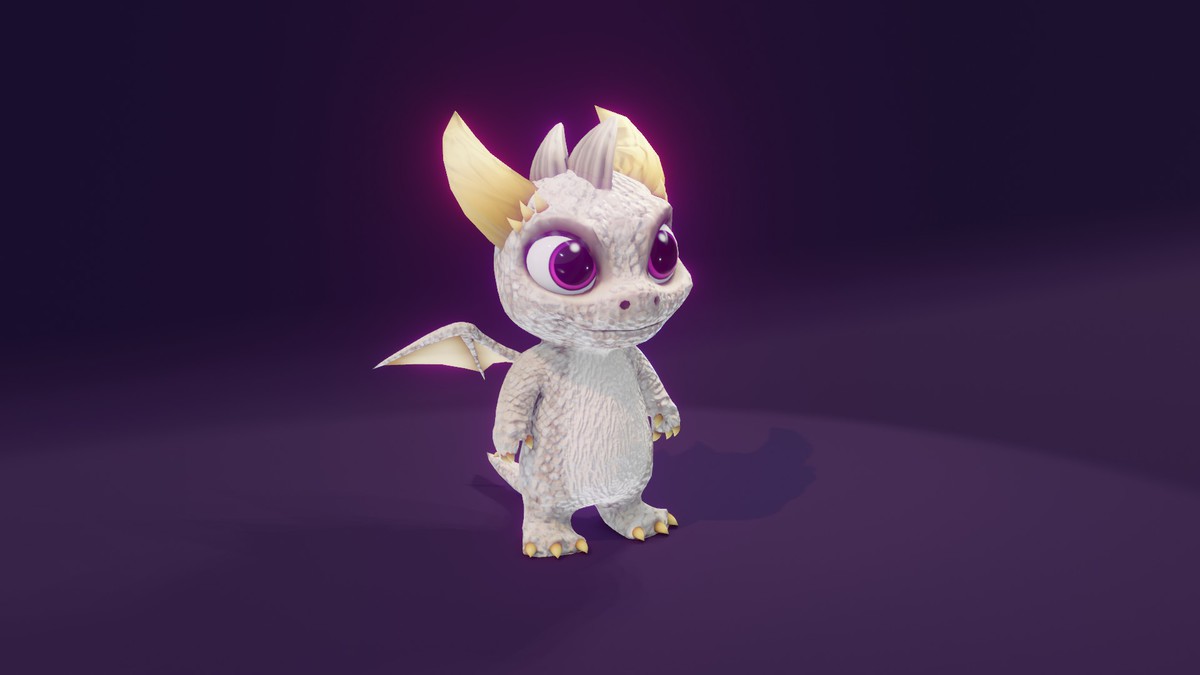 Cartoon White Dragon 3D Model (Low-Poly, Game-Ready, Animated, Built-In)