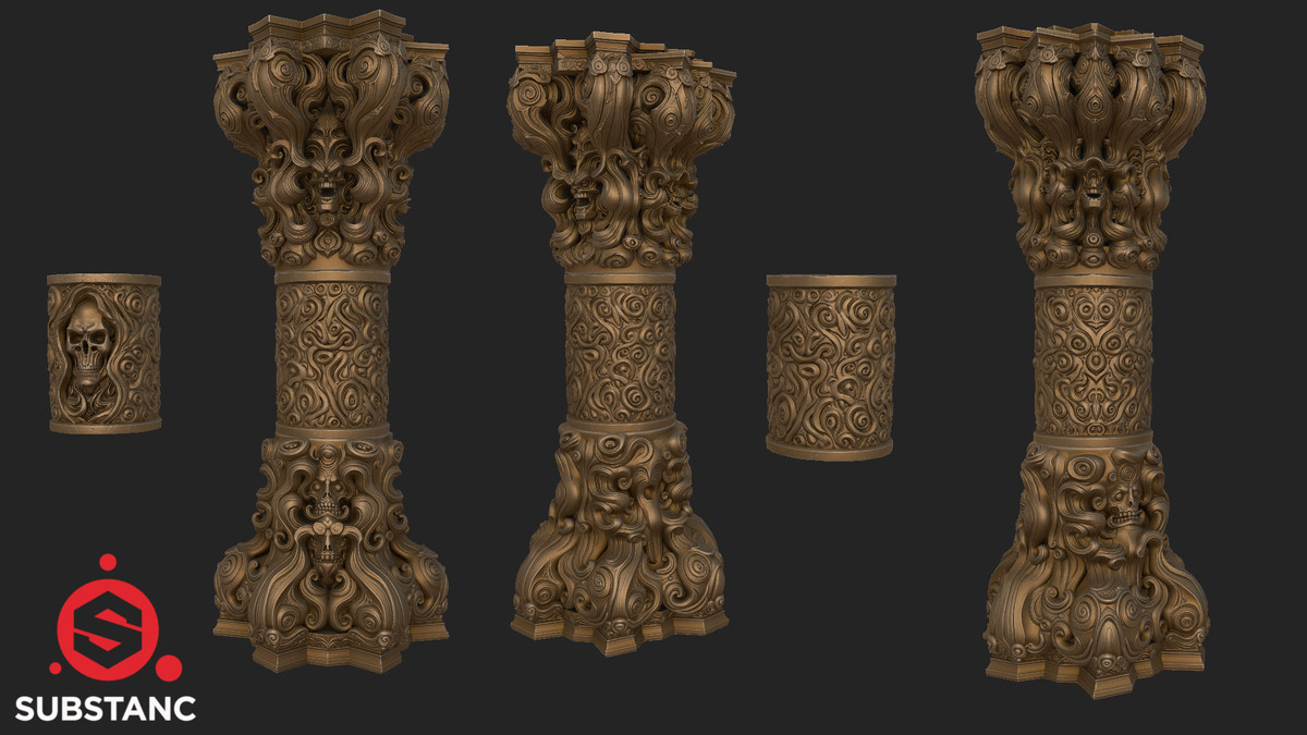 Dark Fantasy Pillar / Column (Swirling) in Gold, Bronze and Infernal