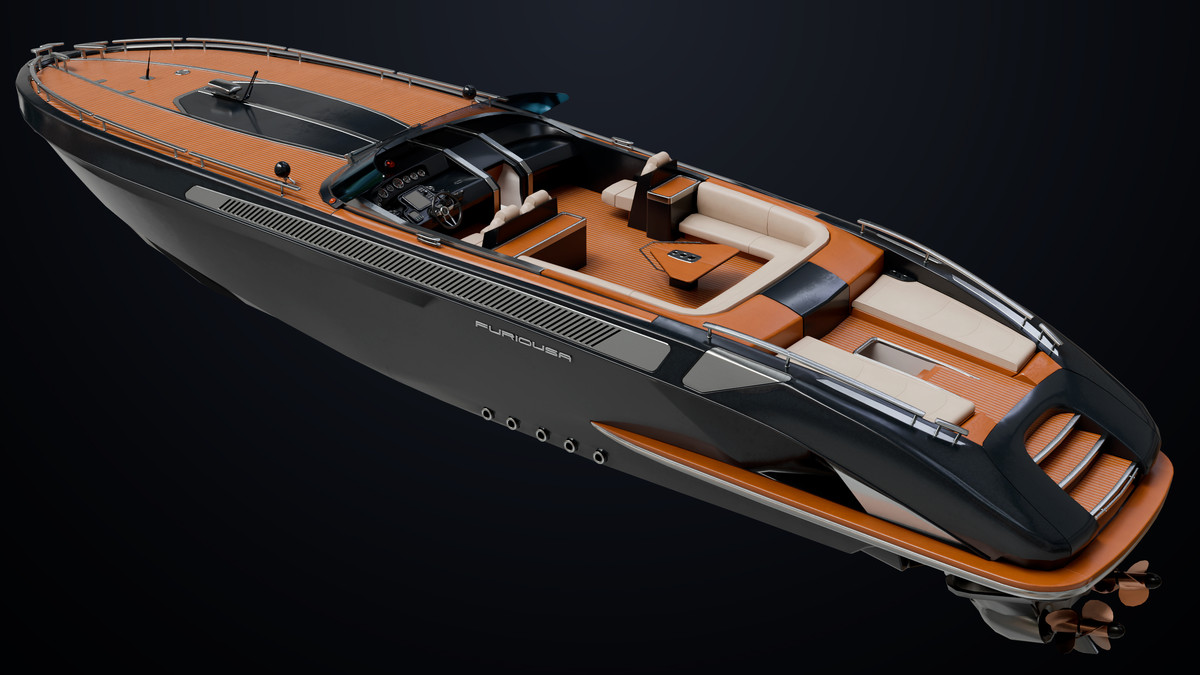 Yacht Boat 01 Black with Interior HDRP URP Textures