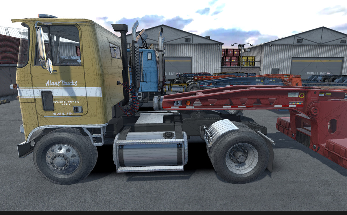80s Cabover Truck with lowboy trailer