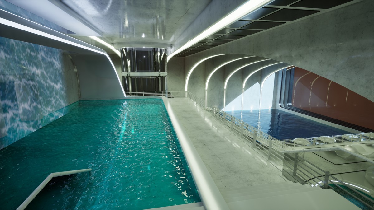 Futuristic Pool Lounge – Luxury Sci-Fi Environment
